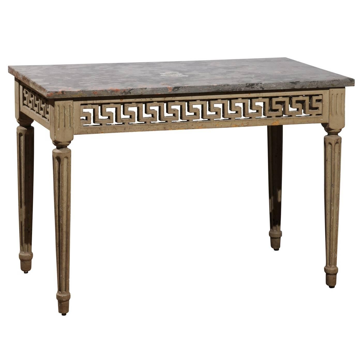 Late 18th Century Louis XVI Painted Console with Pierced Greek Key Frieze