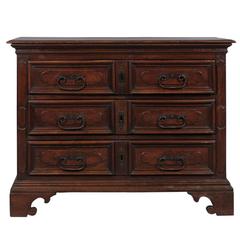 17th Century Italian Narrow Walnut Commode with Iron Scroll Hardware