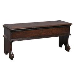 Antique Narrow 17th Century Walnut Church Candle Bench, Italy