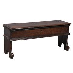 Narrow 17th Century Walnut Church Candle Bench, Italy