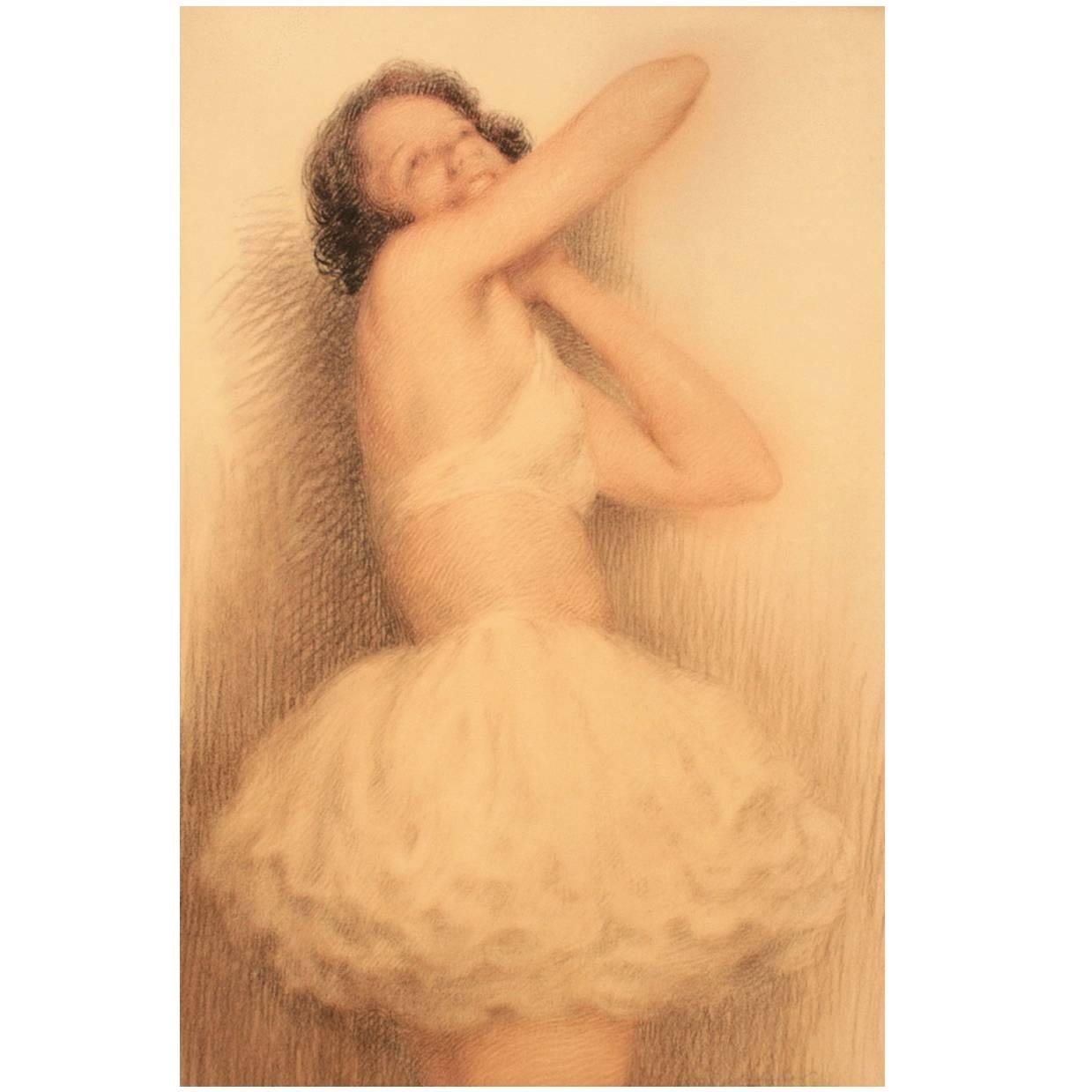 Pastel Drawing of a Ballerina by Lucien Boulier For Sale