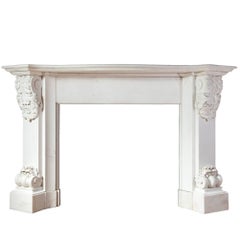 Antique Carved White Statuary Marble Fireplace