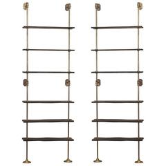 Pair of French Industrial Wall-Mounted Brass Étagères