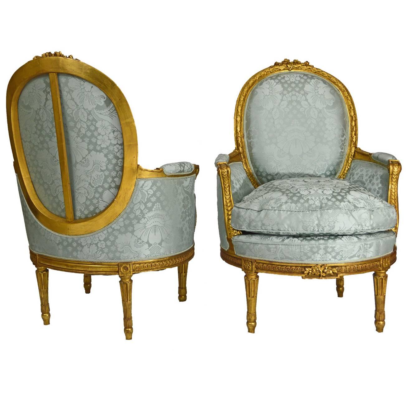 19th Century Pair of Louis XVI Bergere For Sale