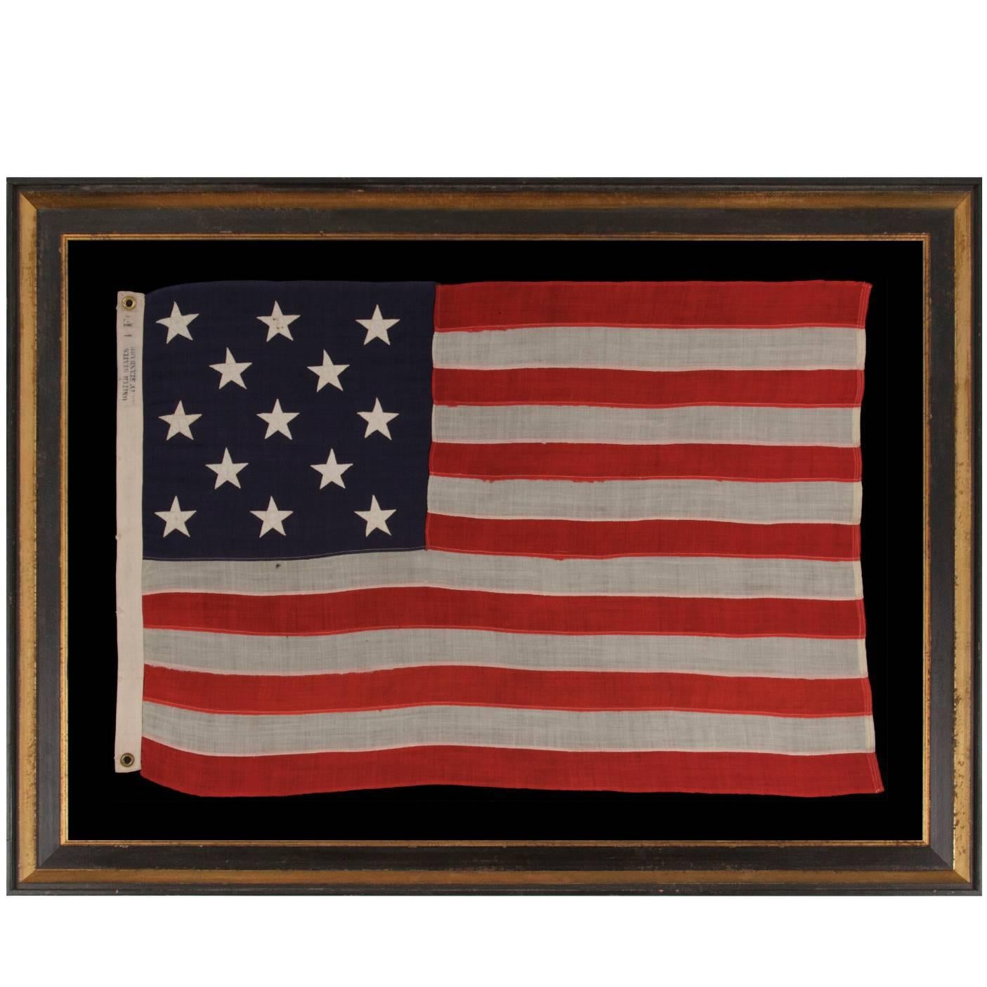 13 Stars Arranged in a 3-2-3-2-3 Pattern on a Small-Scale Antique American Flag