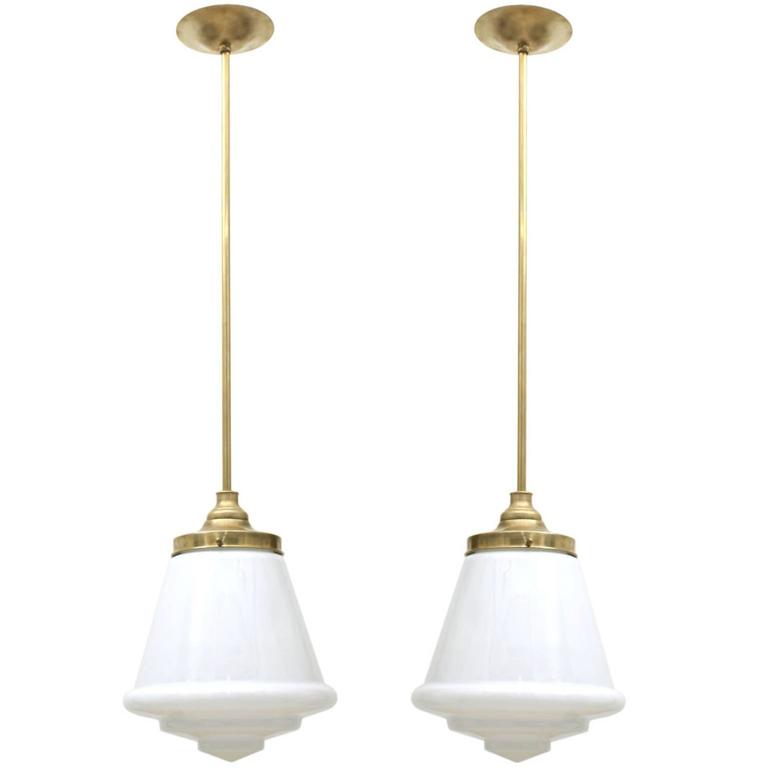 Pair Of French Milk Glass And Brass Pendant Light Fixtures Circa Pair Of French Milk Glass And Brass Pendant Light Fixtures Circa 1900 For