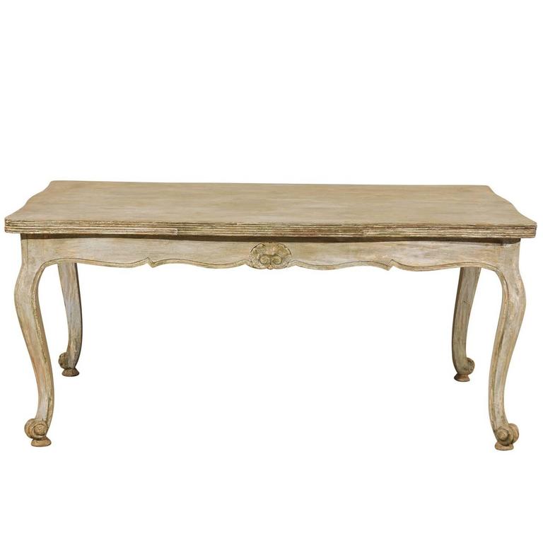 French Louis Xv Style Painted Wood Dining Table With Two Pullout Leaves