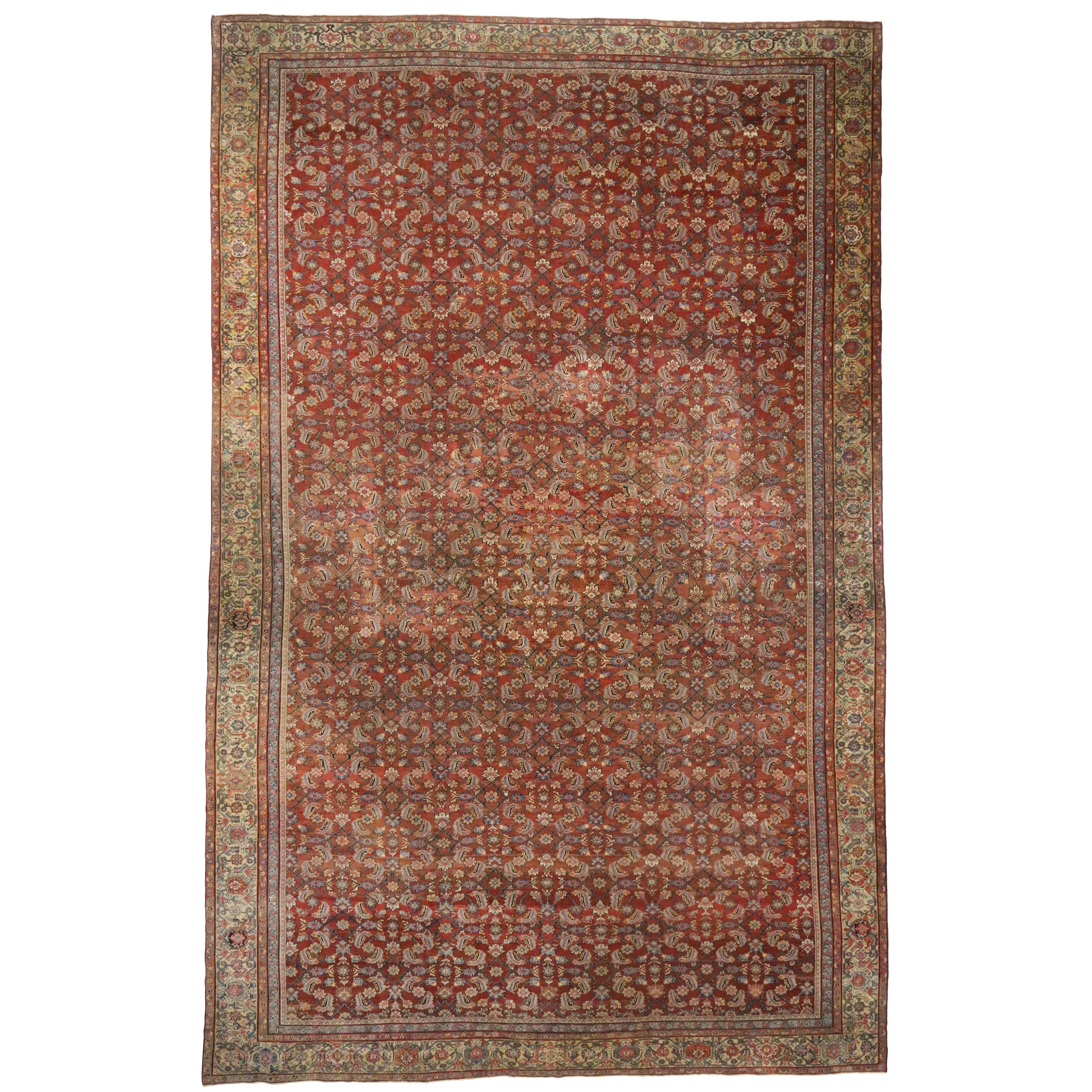 1880s Oversized Antique Persian Farahan Rug, Hotel Lobby Size Carpet For Sale