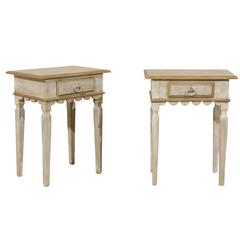 Pair of Brazilian Gilded and Painted Wood Side Tables with Scalloped Skirt