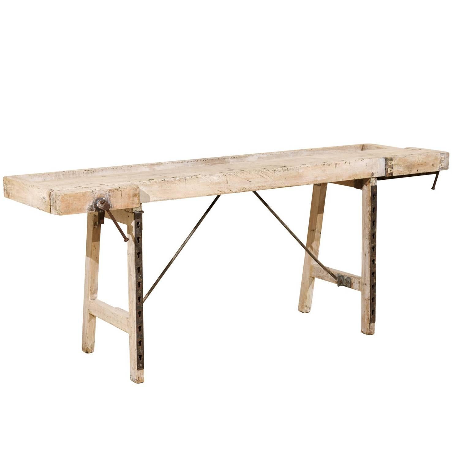Swedish 19th Century Shop Bench Table with Adjustable Side Clamps