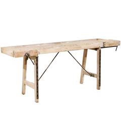 Antique Swedish 19th Century Shop Bench Table with Adjustable Side Clamps