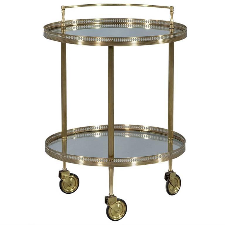 Round Art Deco Style Brass and Glass Bar Cart