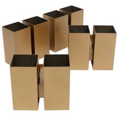 1970s Bronzed Bullion Gold Steel Wall Lamps, Cube Design Sconces 5