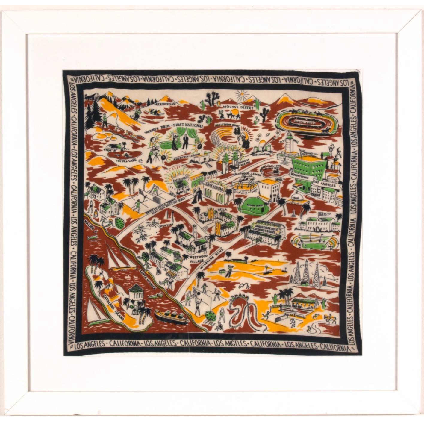 Los Angeles Area, Southern California Pictorial Tourist Scarf, circa 1930s