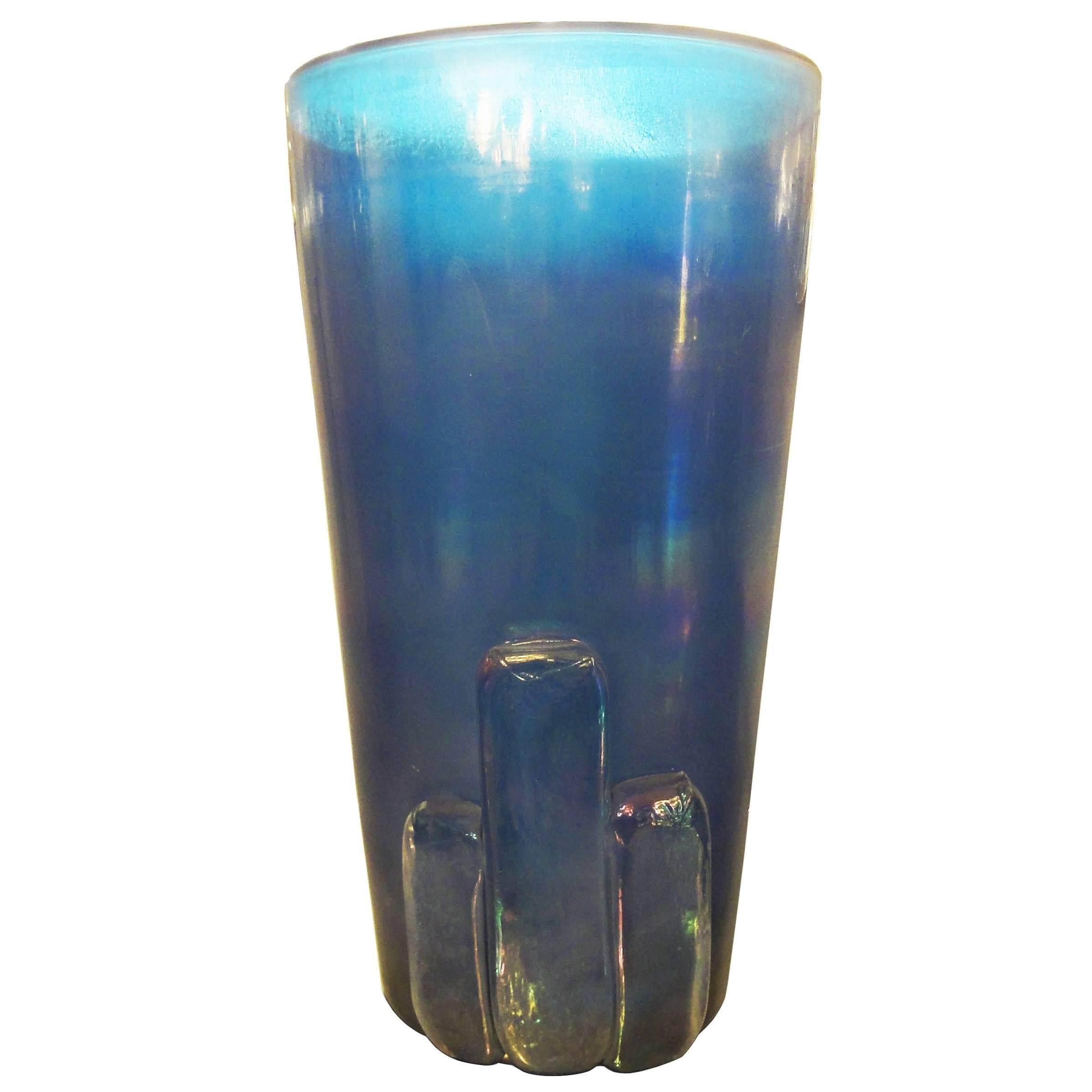 Blue-Colored Murano Glass Vase by Giulio Ferro For Sale