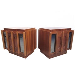 Pair of Mid-Century Modern Brasilia Style Nightstands with Mirrored Fronts