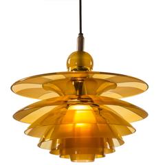 Poul Henningsen, Rare Danish Amber Glass Septima 4 Chandelier 10