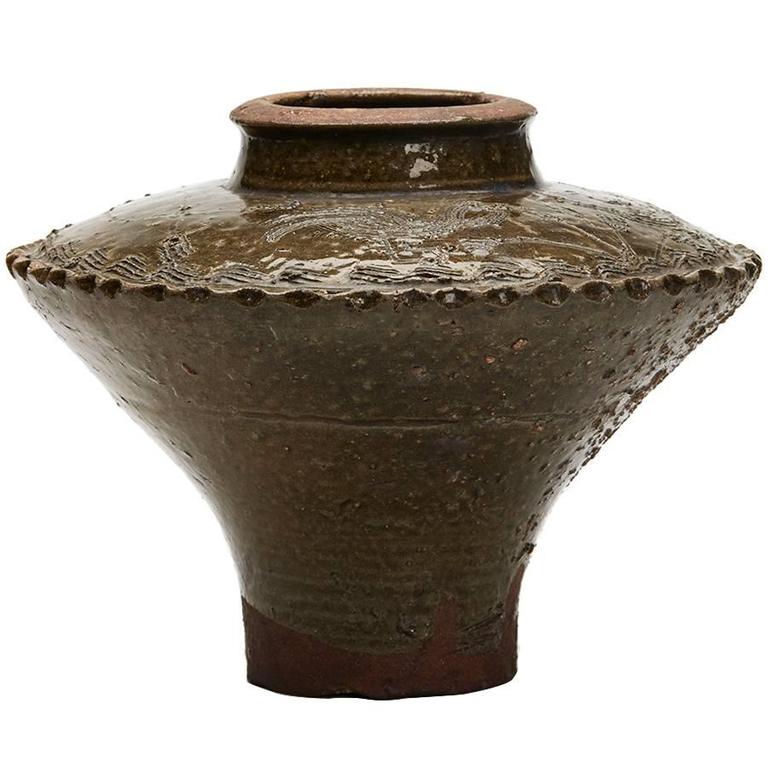 Antique Korean Joseon Dynasty Pottery Vase, 17th Century For Sale at