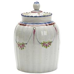 Antique Hand-Painted Pearlware Tea Caddy and Cover, Late 18th Century