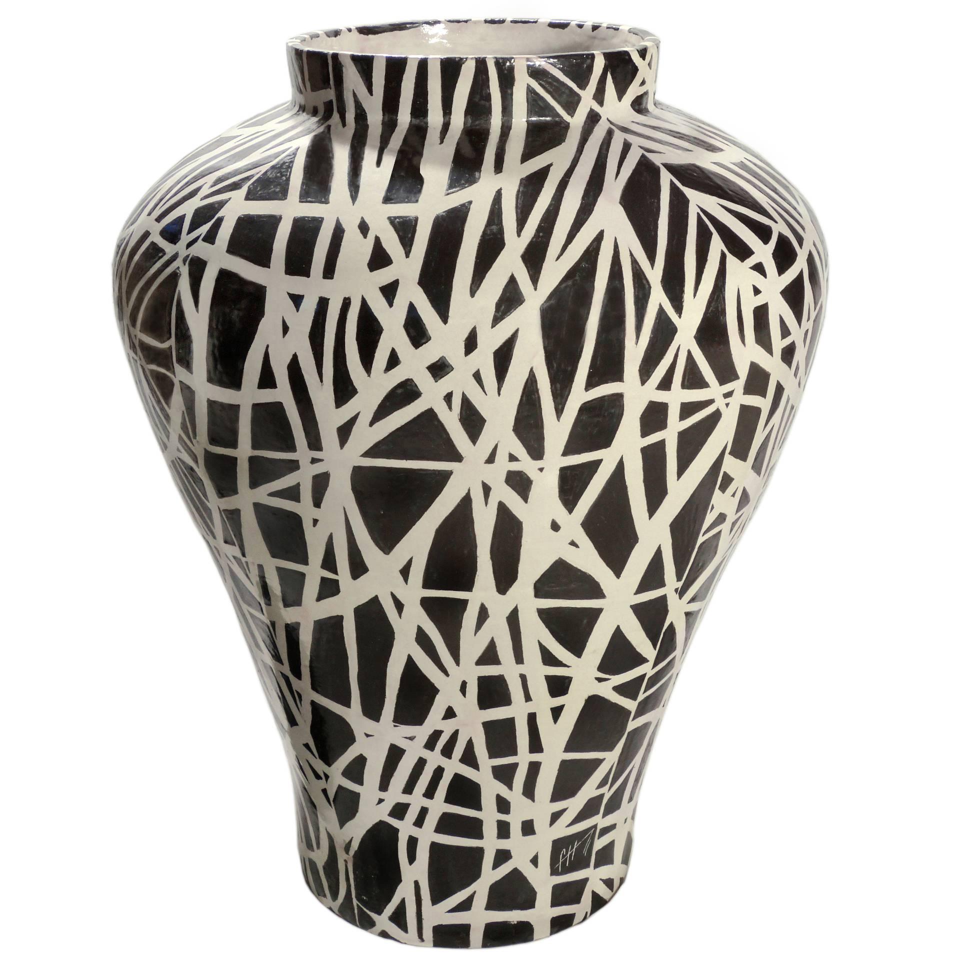 Jan Hendrix Black and White Ceramic Vase For Sale