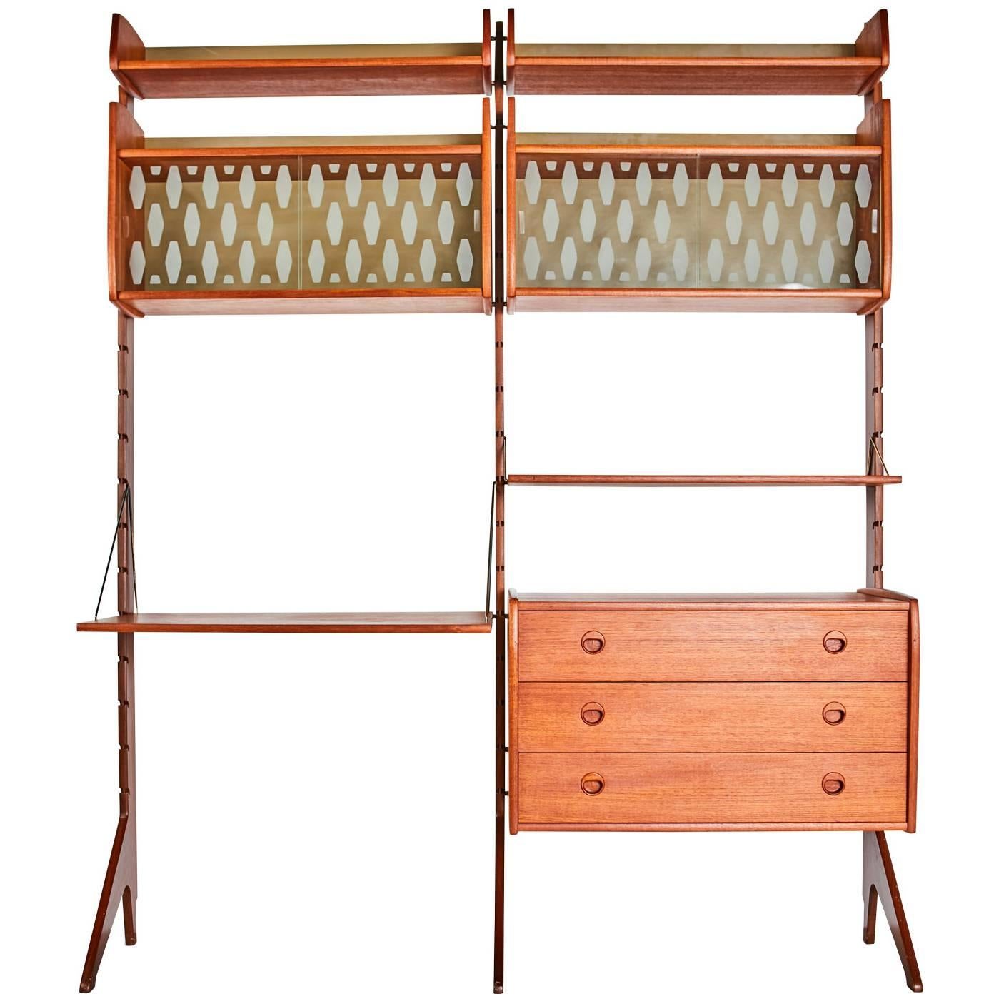 Danish Mid-Century Modern Freestanding Teak Wall Unit, circa 1960