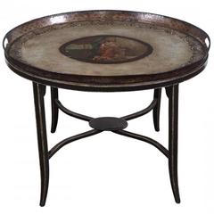 Antique Handprinted Tole Tray Table, circa 1830-1840