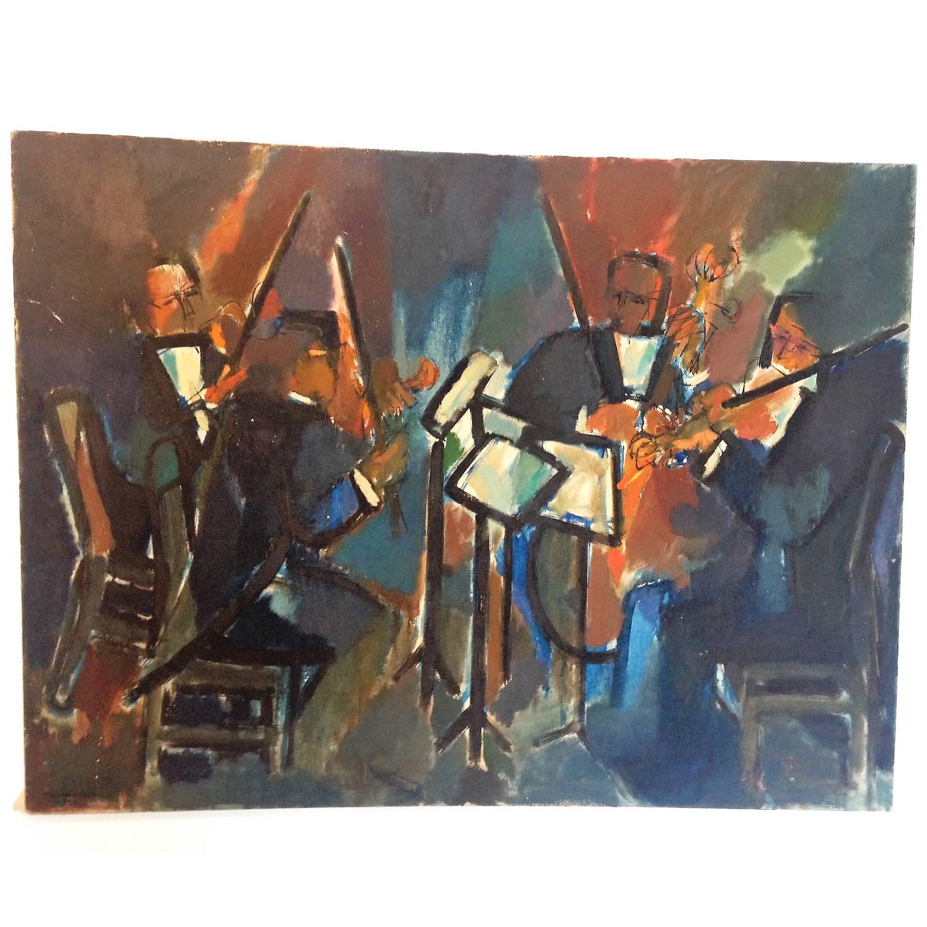 Abstract Jazz Musicians Painting by Meyer Tannenbaum For Sale