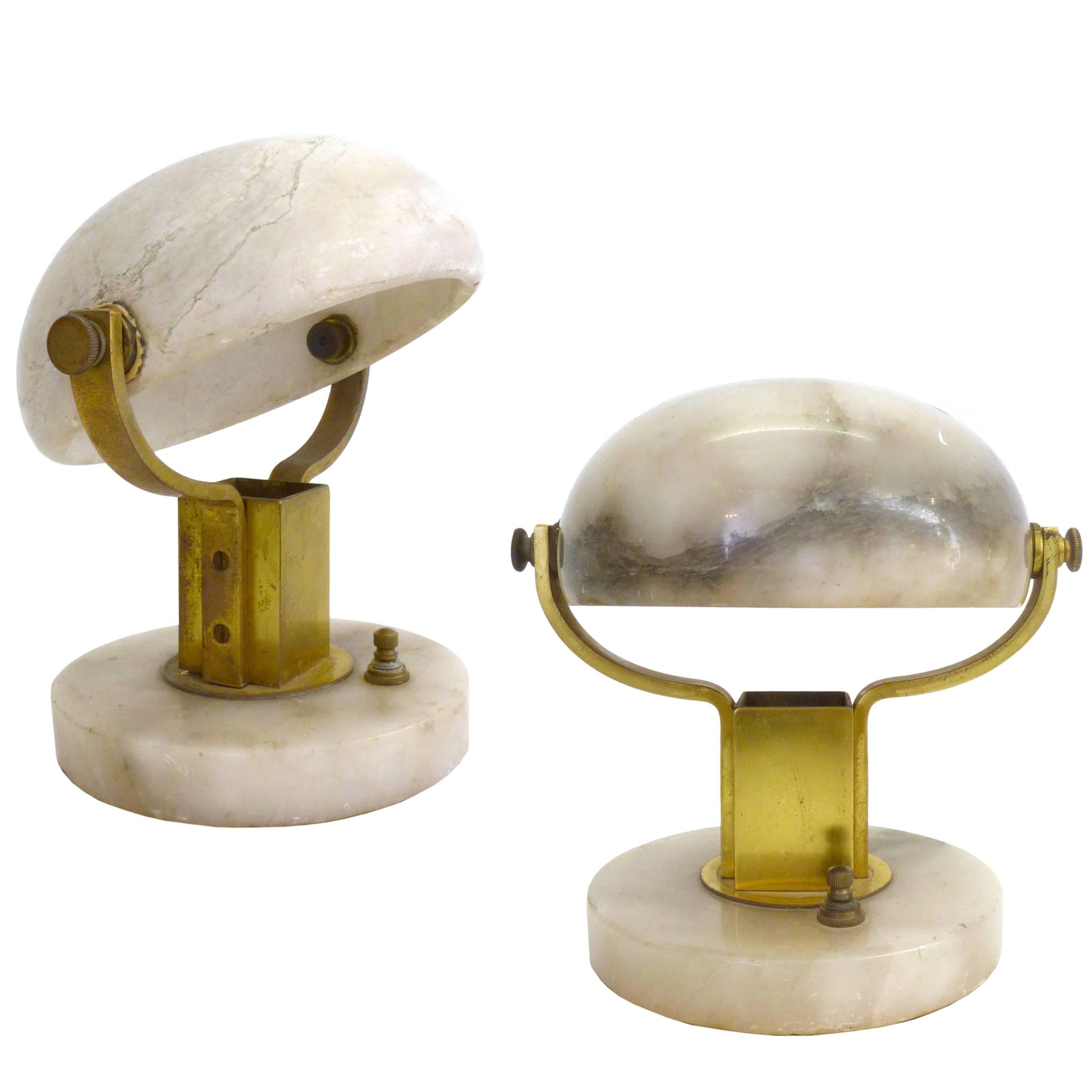 Carved Stone and Brass Table Lamps