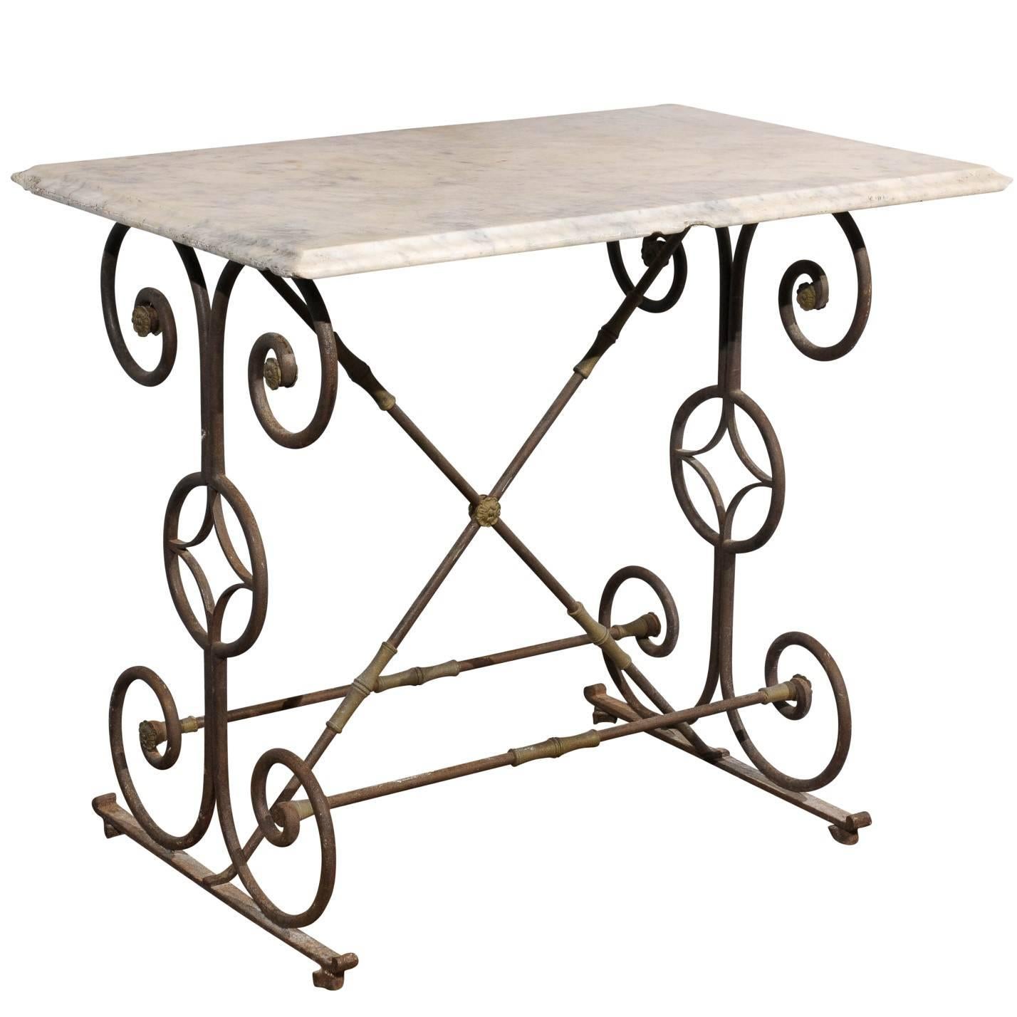 Early 19th Century French Iron Butcher Table with Marble Top For Sale