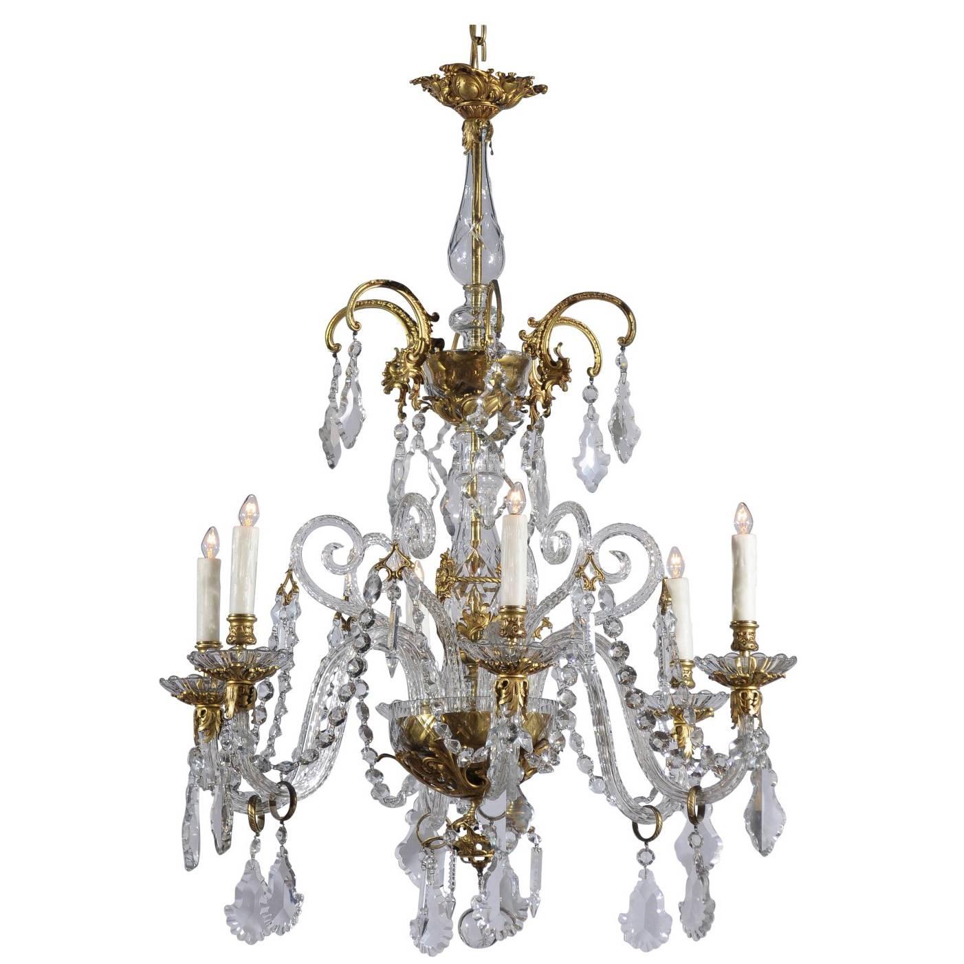 French Rococo Style Six-Light Crystal Chandelier with Gilt Bronze Accents  For Sale