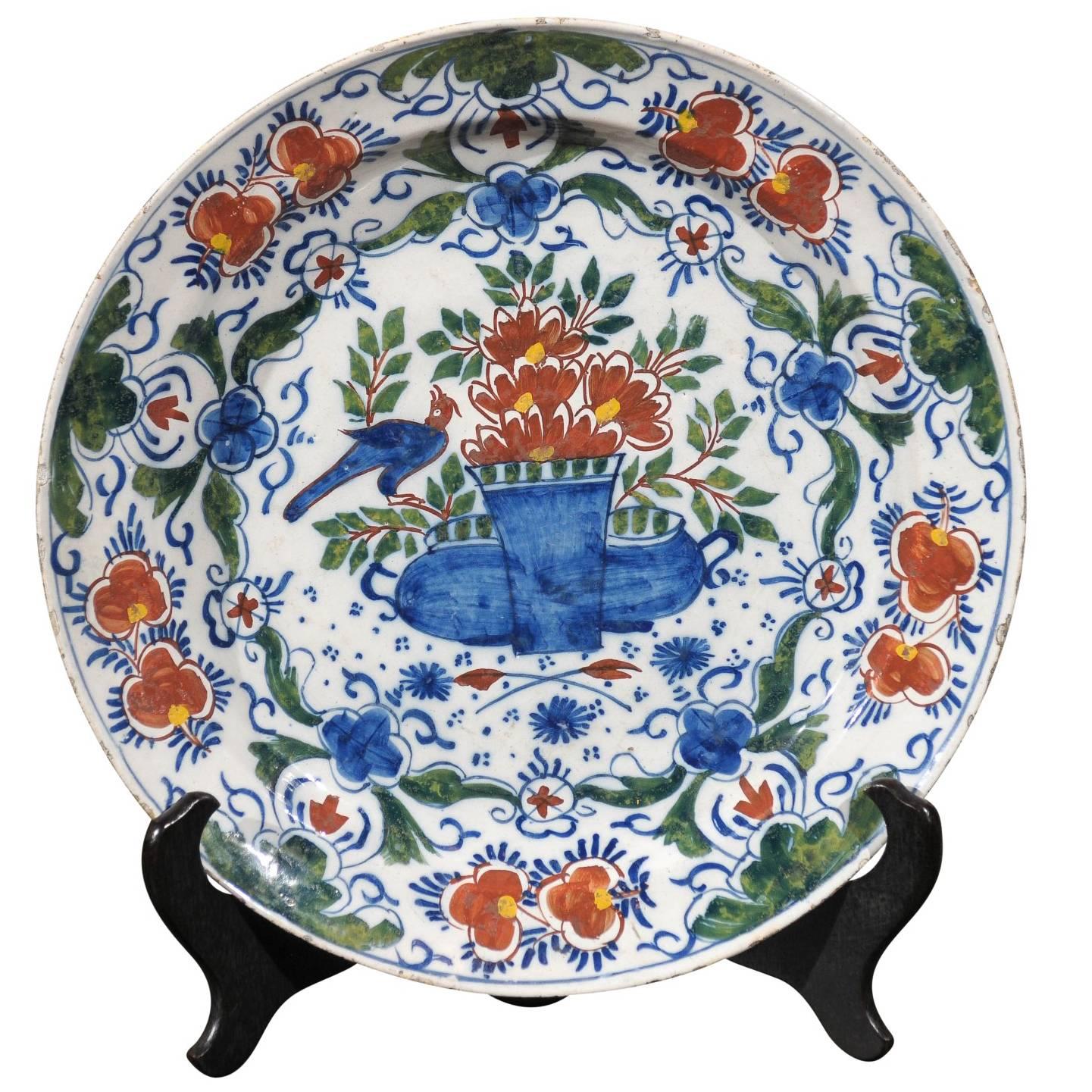 18th Century Delft Charger, circa 1760 For Sale