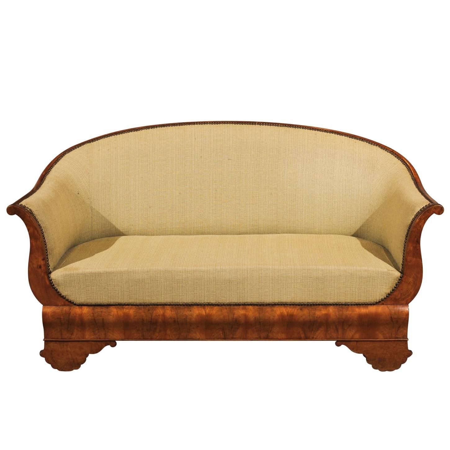 Period Louis Philippe Settee in Burled Walnut, circa 1840 For Sale