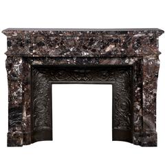 Antique Louis XVI Style Fireplace in Breccia Marble with Flutings Decor