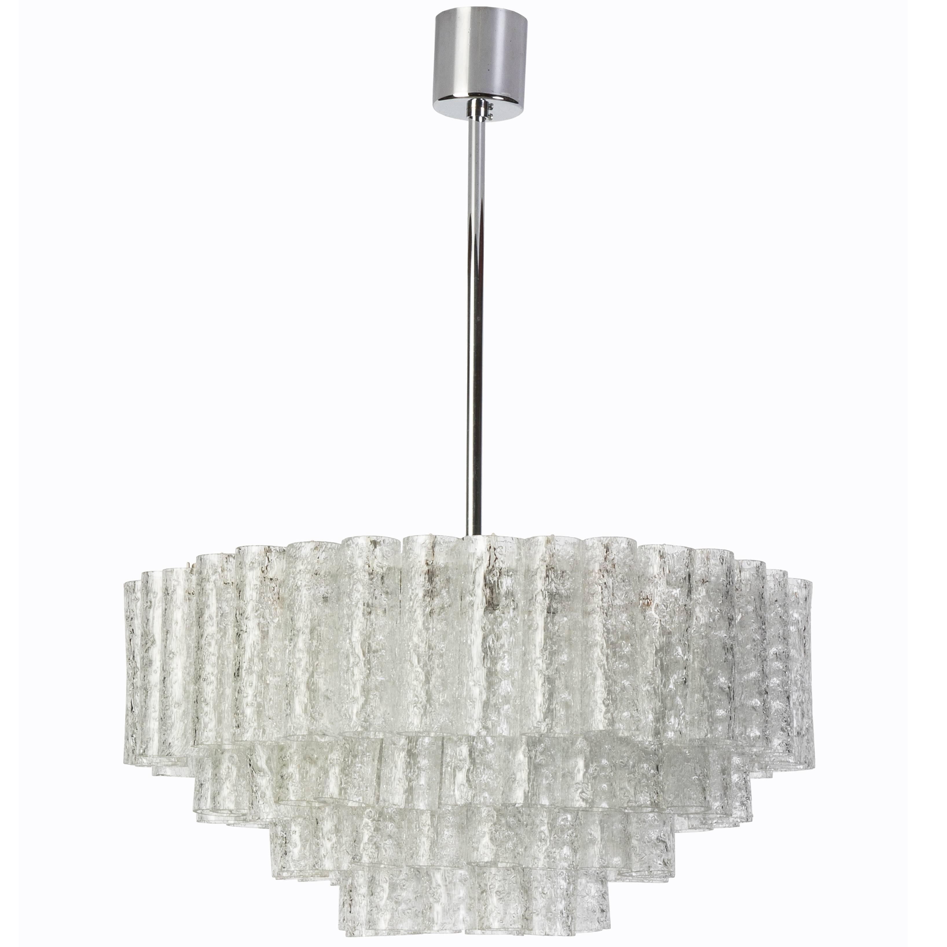 Exceptional German Multi-Tiered Glass Tube Chandelier by Doria