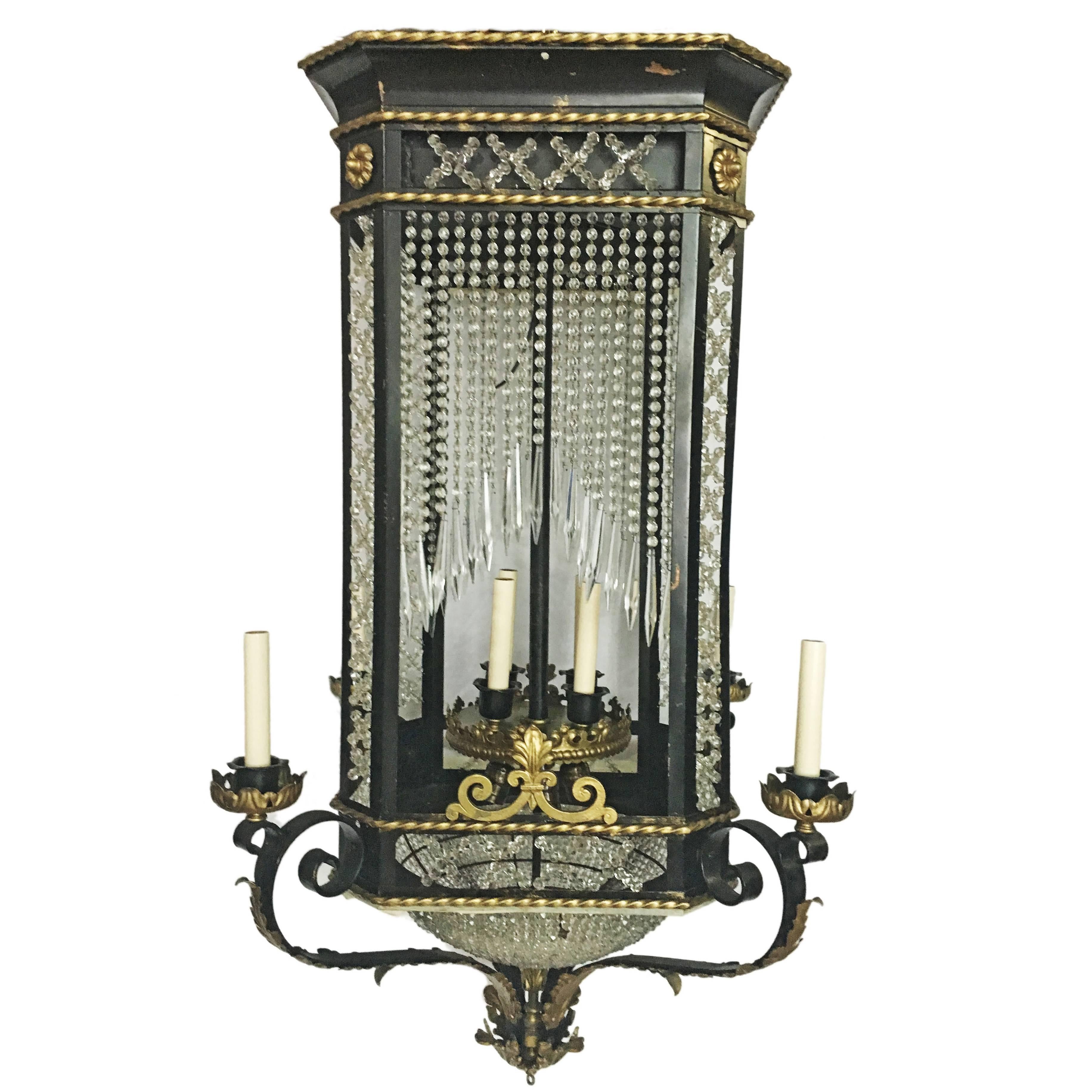 Large Shaped Large Lantern with Crystals For Sale