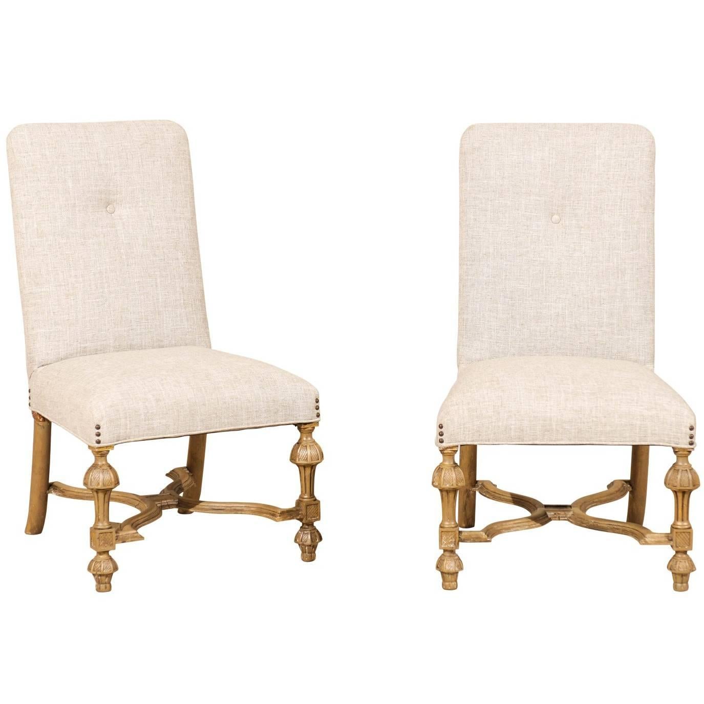 Pair of Italian Late 19th Century Side Chairs with X-Shaped Cross Stretchers