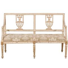 Italian 19th Century Two-Chair Back Painted Wood Sofa Bench with Stylized Urn 11