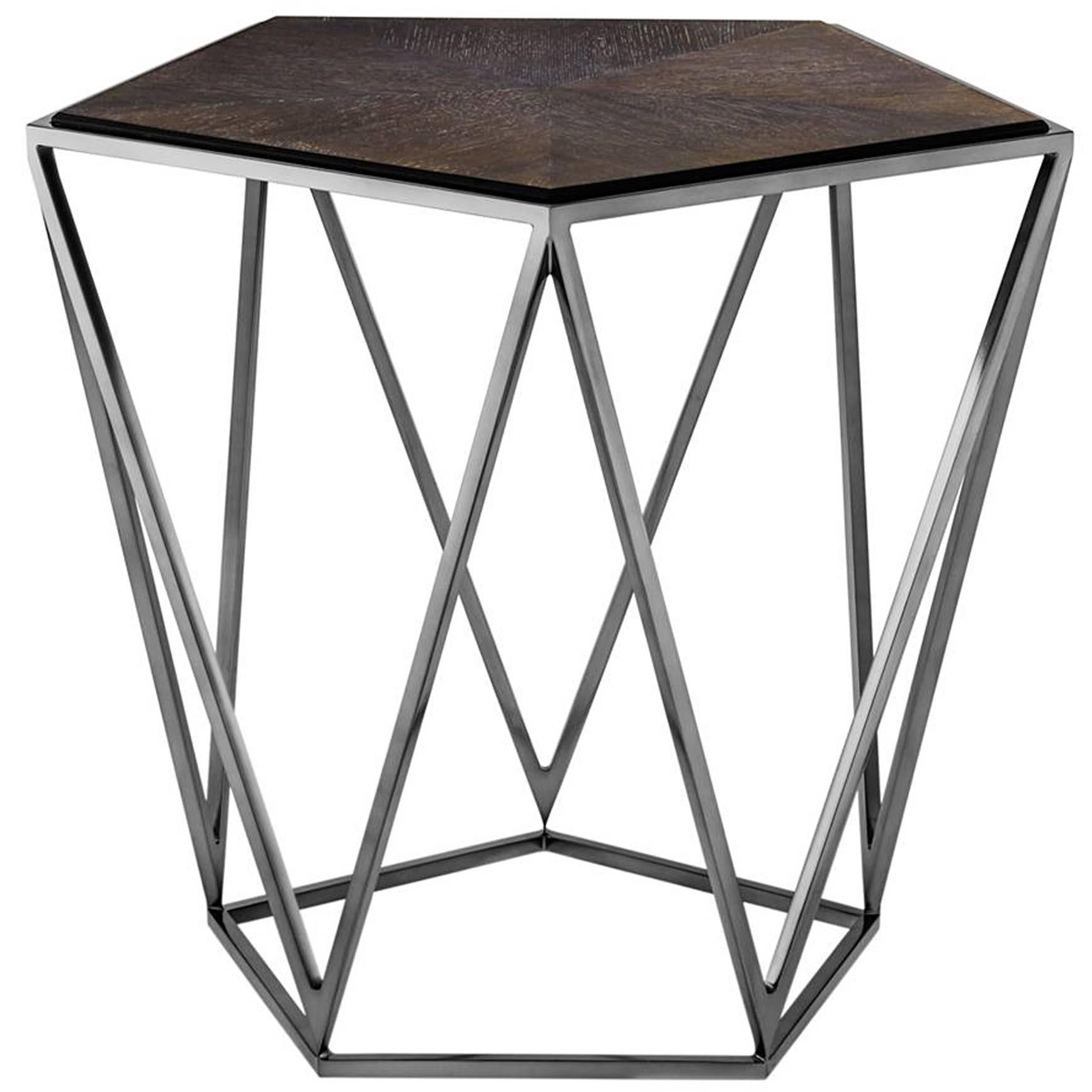 Penta Side Table with Charcoal Oak Top and Black Nickel Finish For Sale