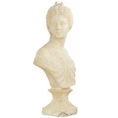 Continental Antique Carved White Marble Sculpture, "Bust of Diana", 19th Century
