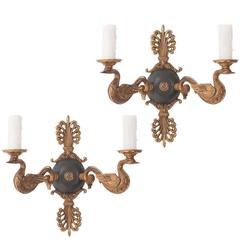 Pair of French 19th Century Brass Empire Sconces