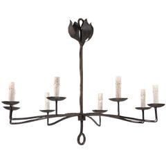 French Wrought Iron Eight-Light Chandelier from Early 20th Century