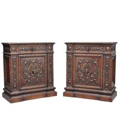 Pair of 19th Century Carved Walnut Italian Cabinets