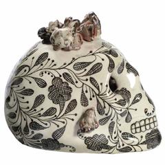 Blank and White Talavera Ceramic Mexican Skull