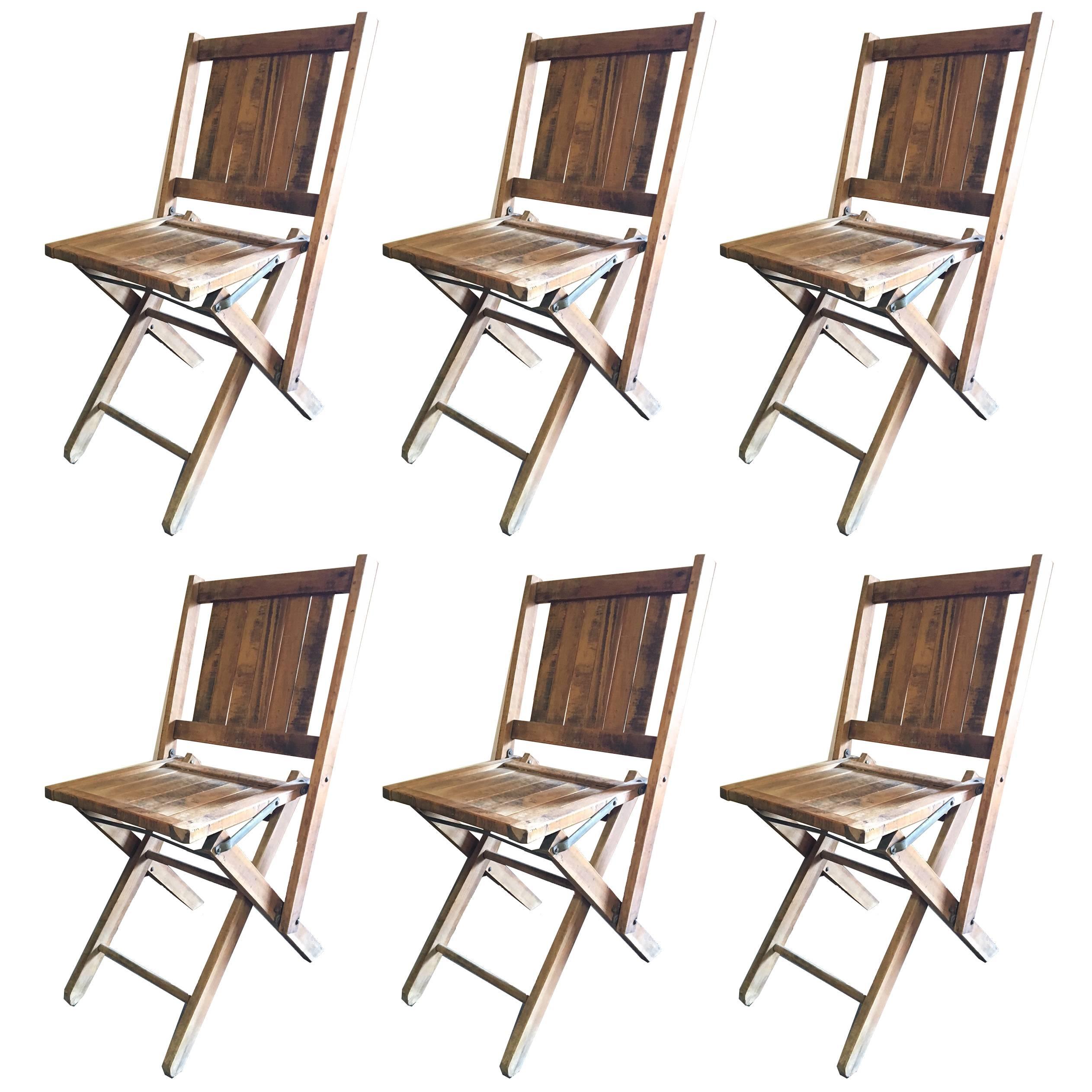Set of Six Wood Folding Chairs For Sale