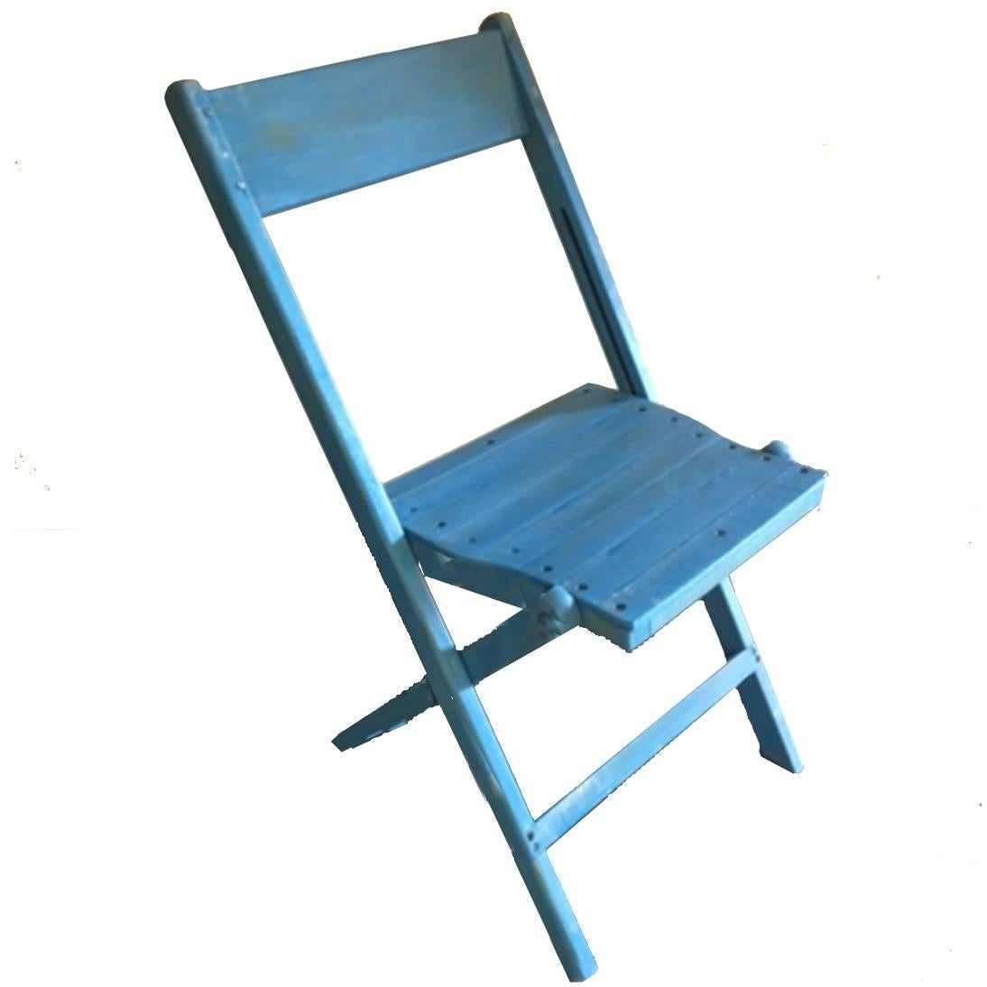 Blue Wooden Folding Chair For Sale at 1stDibs