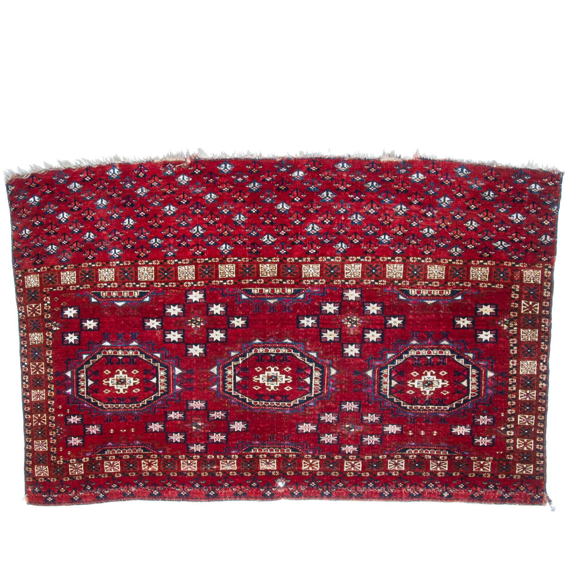 Antique Salor Turkeman Wool and Silk Rug For Sale