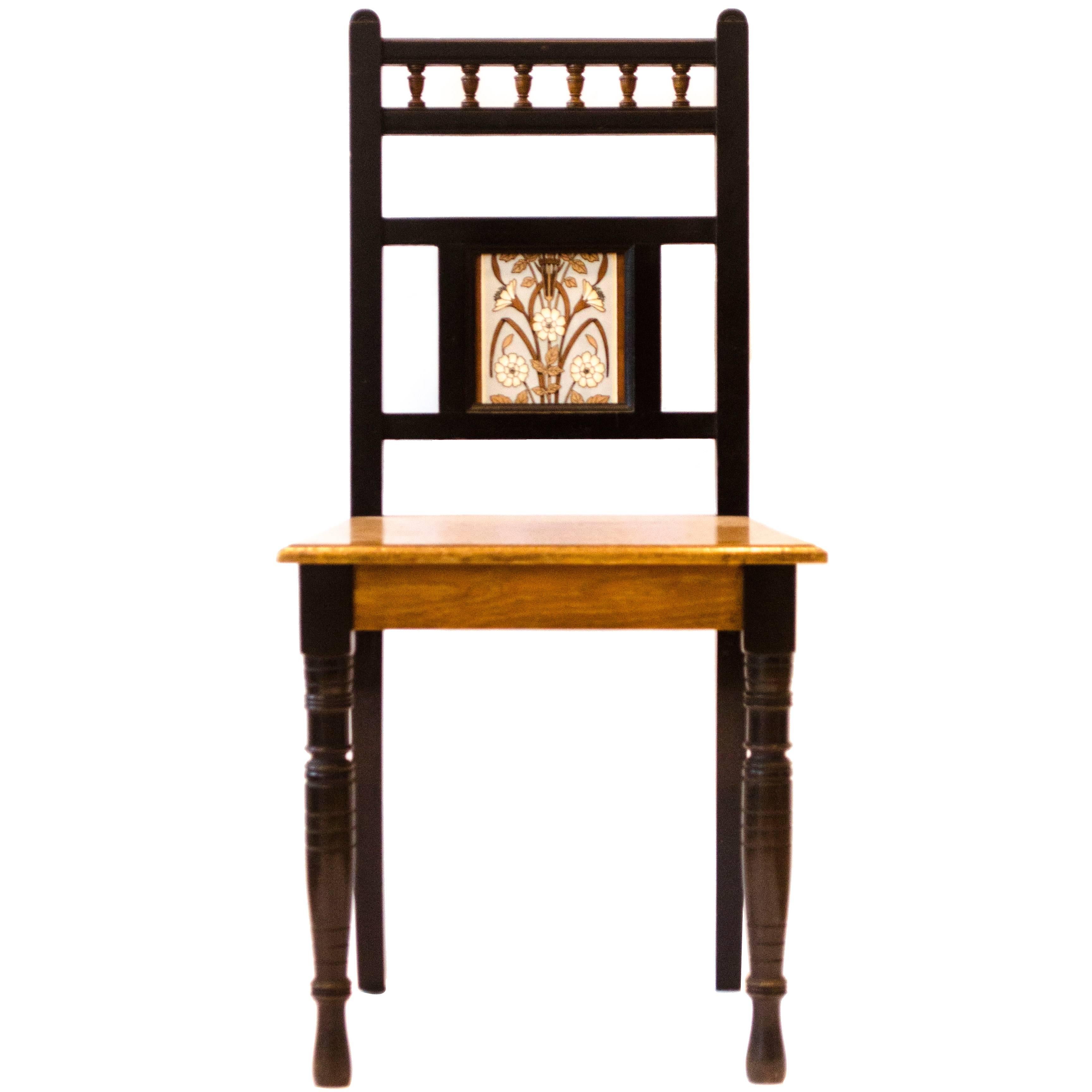 Bruce Talbert. Aesthetic Movement Hall Chair with Minton's tile by Dr C Dresser