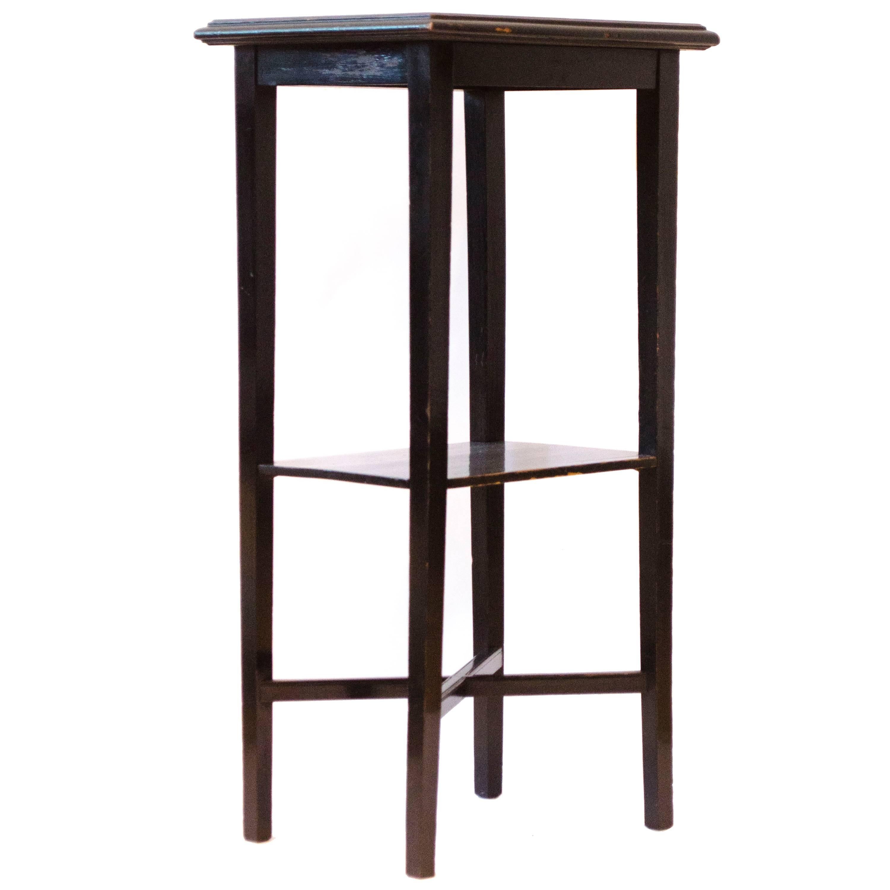 Aesthetic Movement ebonized side table with hand painted floral tile to the Top For Sale