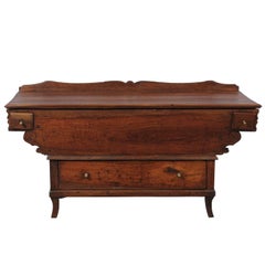 Antique 18th Century Swiss Dough Bin in Walnut and Elm with Lift Top & Lower Drawer