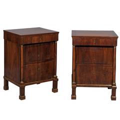 Pair of 19th Century Empire Walnut Bedside Commodes